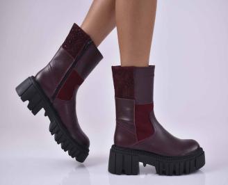 Дамски боти естествена кожа бордо  EOBUVKIBG