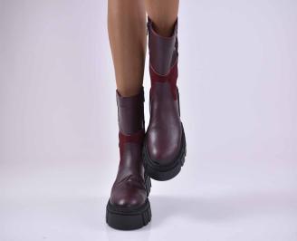 Дамски боти естествена кожа бордо  EOBUVKIBG