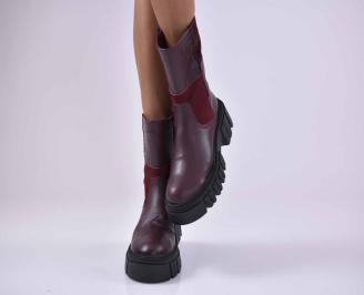 Дамски боти естествена кожа бордо  EOBUVKIBG