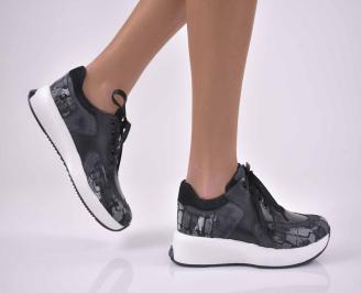 Дамски сникърси естествена кожа черни EOBUVKIBG