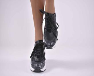 Дамски сникърси естествена кожа черни EOBUVKIBG