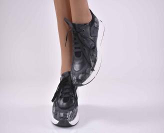 Дамски сникърси естествена кожа черни EOBUVKIBG