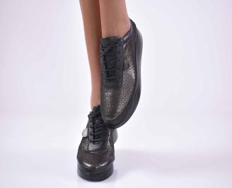 Дамски сникърси естествена кожа черни EOBUVKIBG