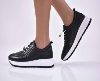 Дамски сникърси естествена кожа черни EOBUVKIBG