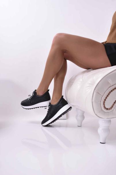 Дамски сникърси естествена кожа черни EOBUVKIBG