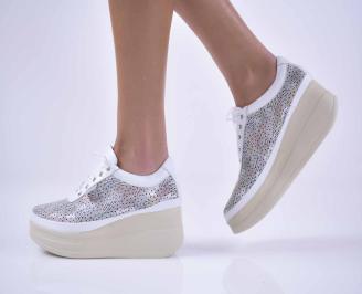 Обувки на платформа естествена кожа бели EOBUVKIBG