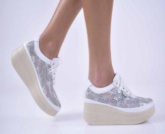 Обувки на платформа естествена кожа бели EOBUVKIBG