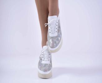 Обувки на платформа естествена кожа бели EOBUVKIBG