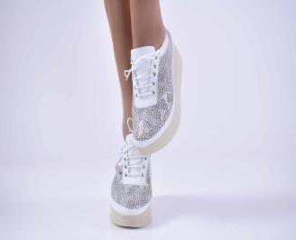 Обувки на платформа естествена кожа бели EOBUVKIBG