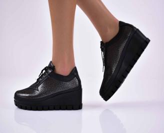 Дамски обувки на платформа естествена кожа черни  EOBUVKIBG