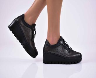 Дамски обувки на платформа естествена кожа черни  EOBUVKIBG