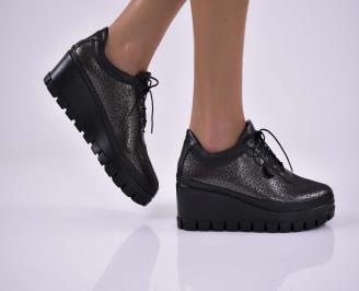 Обувки на платформа естествена кожа черни EOBUVKIBG