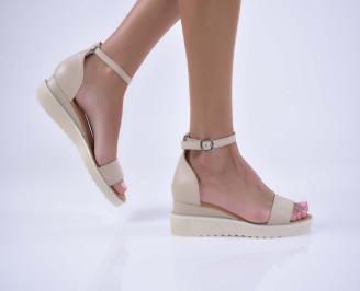 Дамски равни сандали естествена кожа бежови EOBUVKIBG