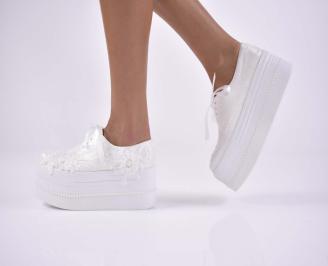 Дамски сникърси естествена кожа бели EOBUVKIBG