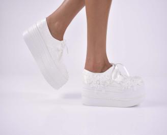 Дамски сникърси естествена кожа бели EOBUVKIBG