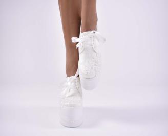 Дамски сникърси естествена кожа бели EOBUVKIBG