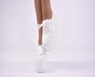 Дамски сникърси естествена кожа бели EOBUVKIBG