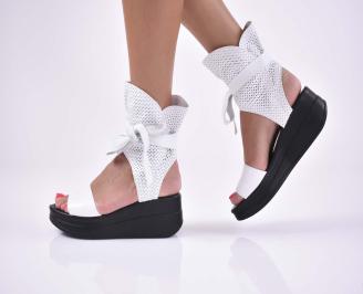 Дамски сандали естественна кожа на платформа ортопедична стелка  бели EOBUVKIBG