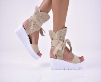 Сандали естествена кожа на платформа бежови EOBUVKIBG