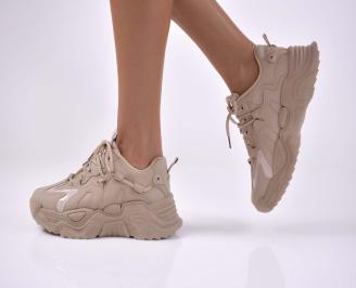 Дамски сникърси с ортопедична стелка бежови  EOBUVKIBG