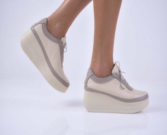 Обувки на платформа естествена кожа бежови EOBUVKIBG