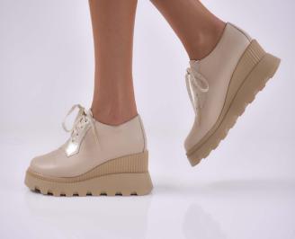 Дамски сникърси естествена кожа бежови EOBUVKIBG