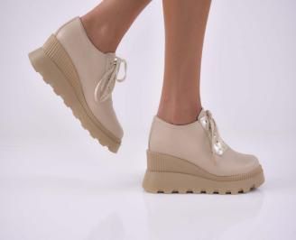 Дамски сникърси естествена кожа бежови EOBUVKIBG