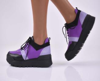 Дамски сникърси естествена кожа  лилави EOBUVKIBG