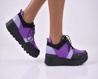 Дамски сникърси естествена кожа  лилави EOBUVKIBG