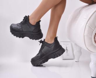 Дамски сникърси естествена кожа  черни EOBUVKIBG