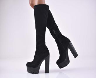 Дамски  елегантни   ботуши велур   черни  EOBUVKIBG