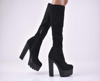 Дамски  елегантни   ботуши велур   черни  EOBUVKIBG