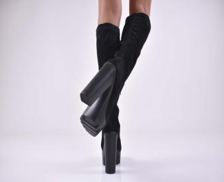 Дамски  елегантни   ботуши велур   черни  EOBUVKIBG 3