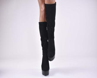 Дамски  елегантни   ботуши велур   черни  EOBUVKIBG