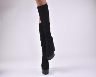 Дамски  елегантни   ботуши велур   черни  EOBUVKIBG
