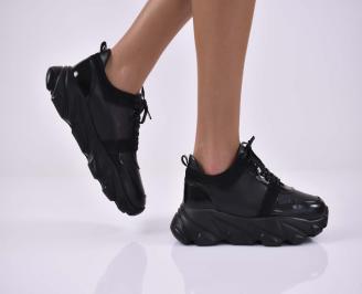 Дамски сникърси естествена кожа  черни EOBUVKIBG