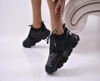 Дамски сникърси естествена кожа  черни EOBUVKIBG