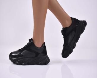 Дамски сникърси естествена кожа  черни EOBUVKIBG