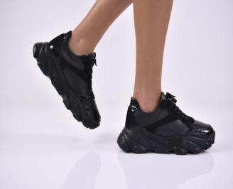 Дамски сникърси естествена кожа  черни EOBUVKIBG