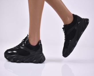 Дамски сникърси естествена кожа черни EOBUVKIBG