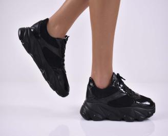 Дамски сникърси естествена кожа черни EOBUVKIBG