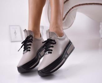 Дамски сникърси естествена кожа бежови EOBUVKIBG