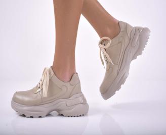 Дамски сникърси естествена кожа бежови EOBUVKIBG