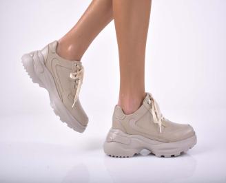 Дамски сникърси естествена кожа бежови EOBUVKIBG