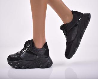 Дамски сникърси естествена кожа черни EOBUVKIBG