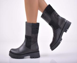 Дамски боти естествена кожа черни EOBUVKIBG