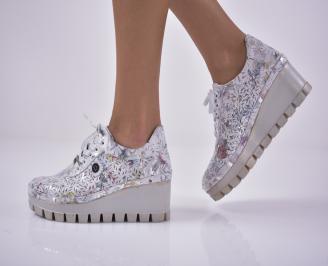 Дамски обувки естествена кожа сребристи EOBUVKIBG