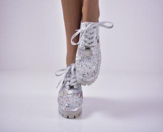 Дамски обувки естествена кожа сребристи EOBUVKIBG