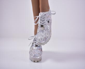 Дамски обувки естествена кожа сребристи EOBUVKIBG