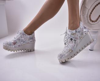 Дамски обувки естествена кожа сребристи EOBUVKIBG